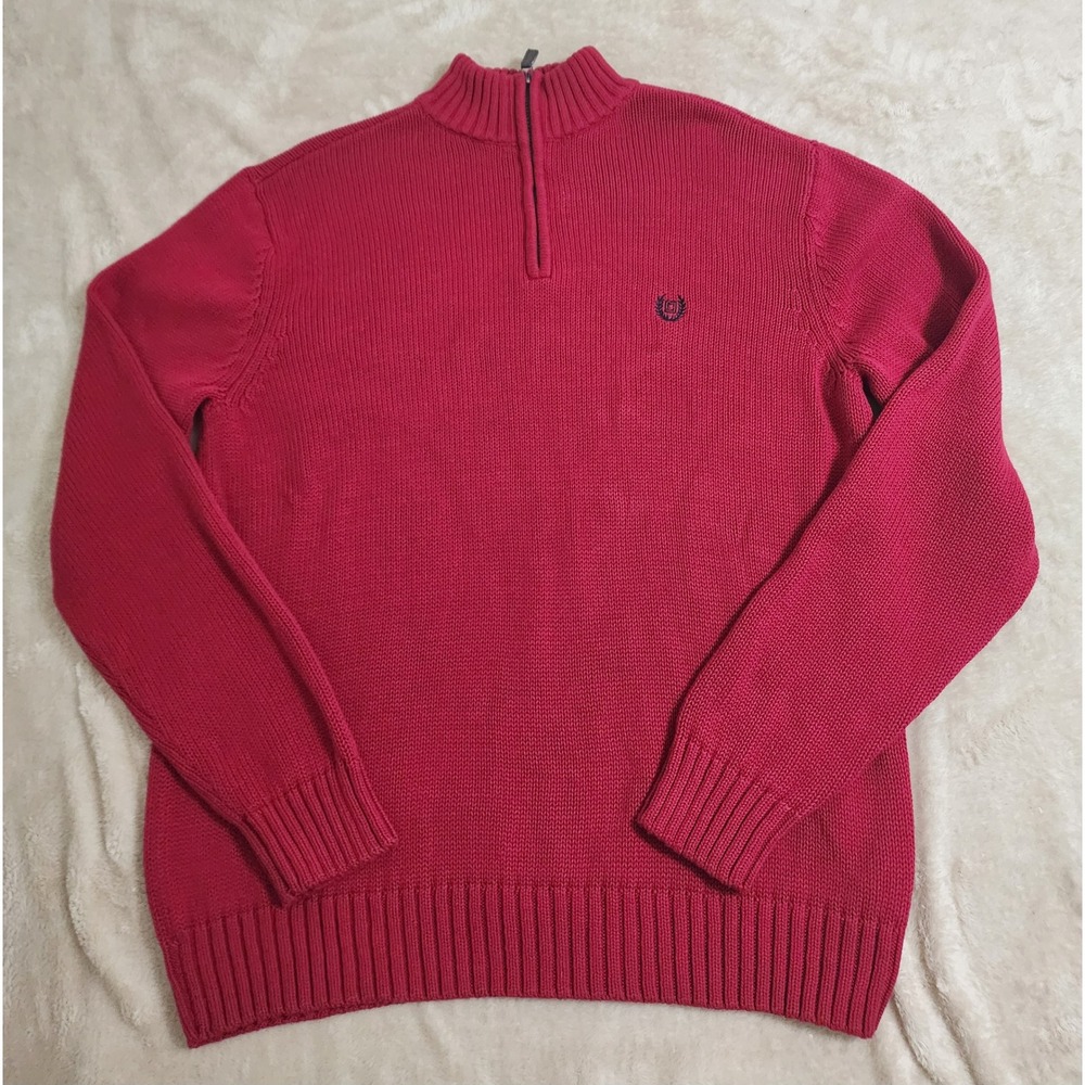 Chaps Mens Red 100% Cotton Quarter Zip Pullover Sweater Large C38441